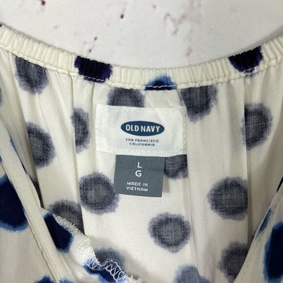 Old Navy Dress Womens Large L Maxi Polka Dot Elastic Waist Sundress Blue White - Picture 5 of 10